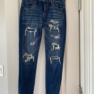 American Eagle Outfitters Dark Blue Distressed Skinny Jeans